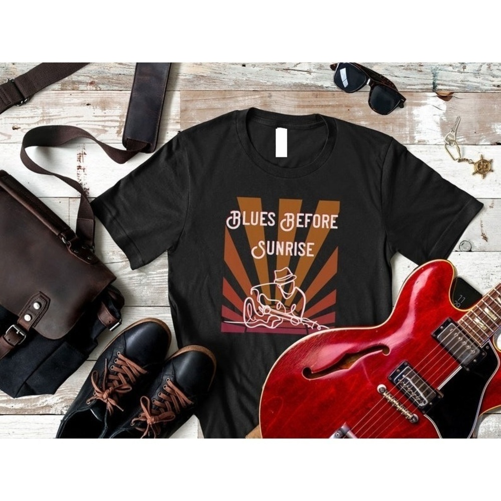 Blues Before Sunrise Guitar Player Silhouette Unisex T-shirt Gift For Fan - Picture 1 of 4
